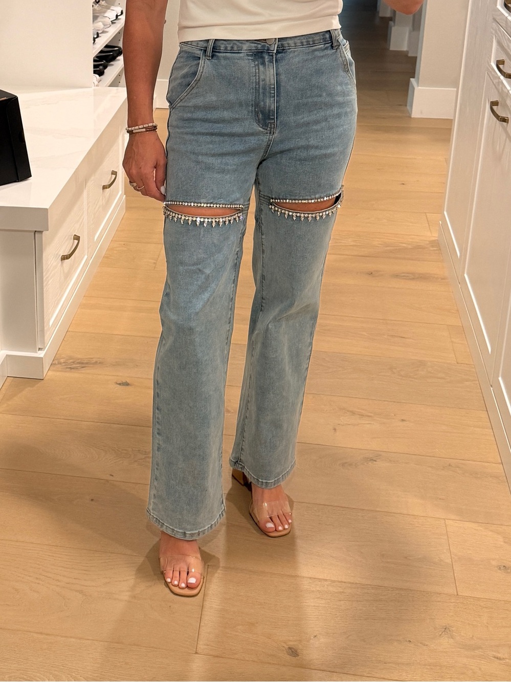 Blueb Size Small Women’s High-Rise Light Blue Straight-Leg Jeans with  Cutouts